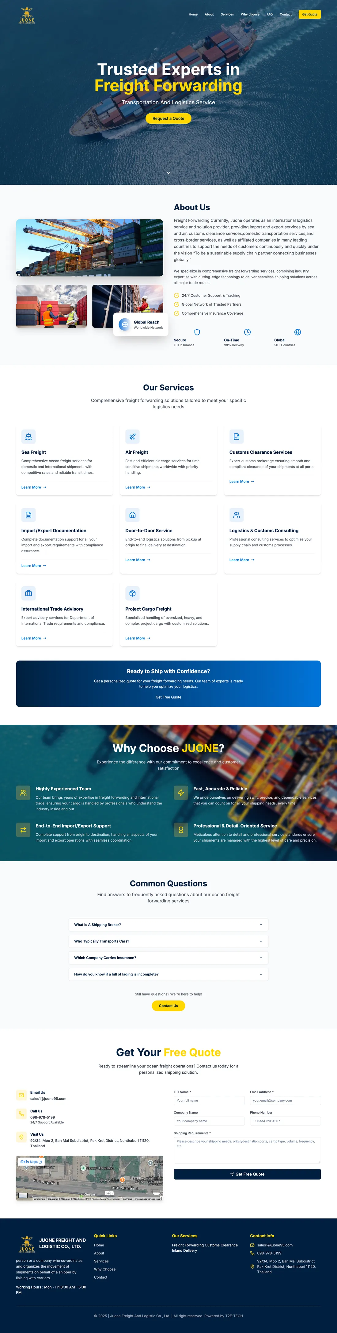 JUONE Freight & Logistic full website page